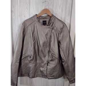 Lane Bryant Jacket Womens 18/20 Biker Metallic Faux Leather EUC